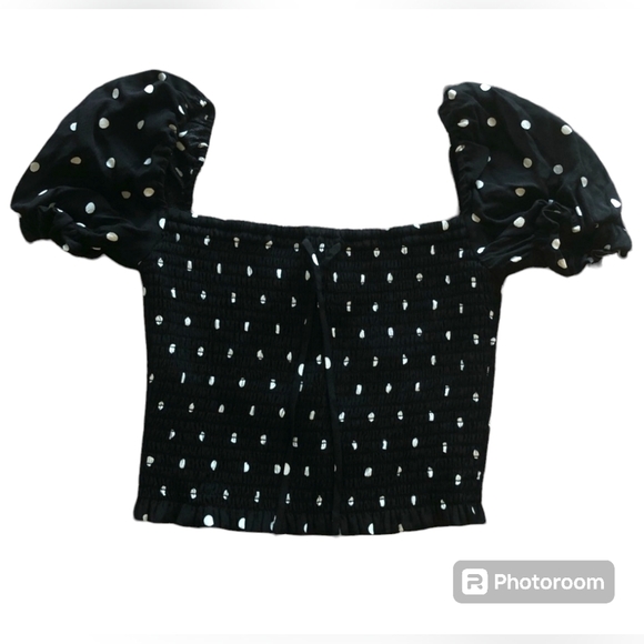 🌞Artizia Wilfred Smocked Polkadot Blouse Square nmNeckline Black White  XS - Picture 10 of 10